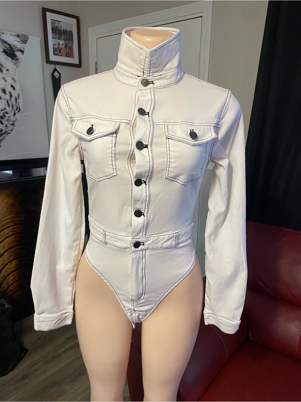 White like Button-Front Denim like Bodysuit love highlight medium y2k